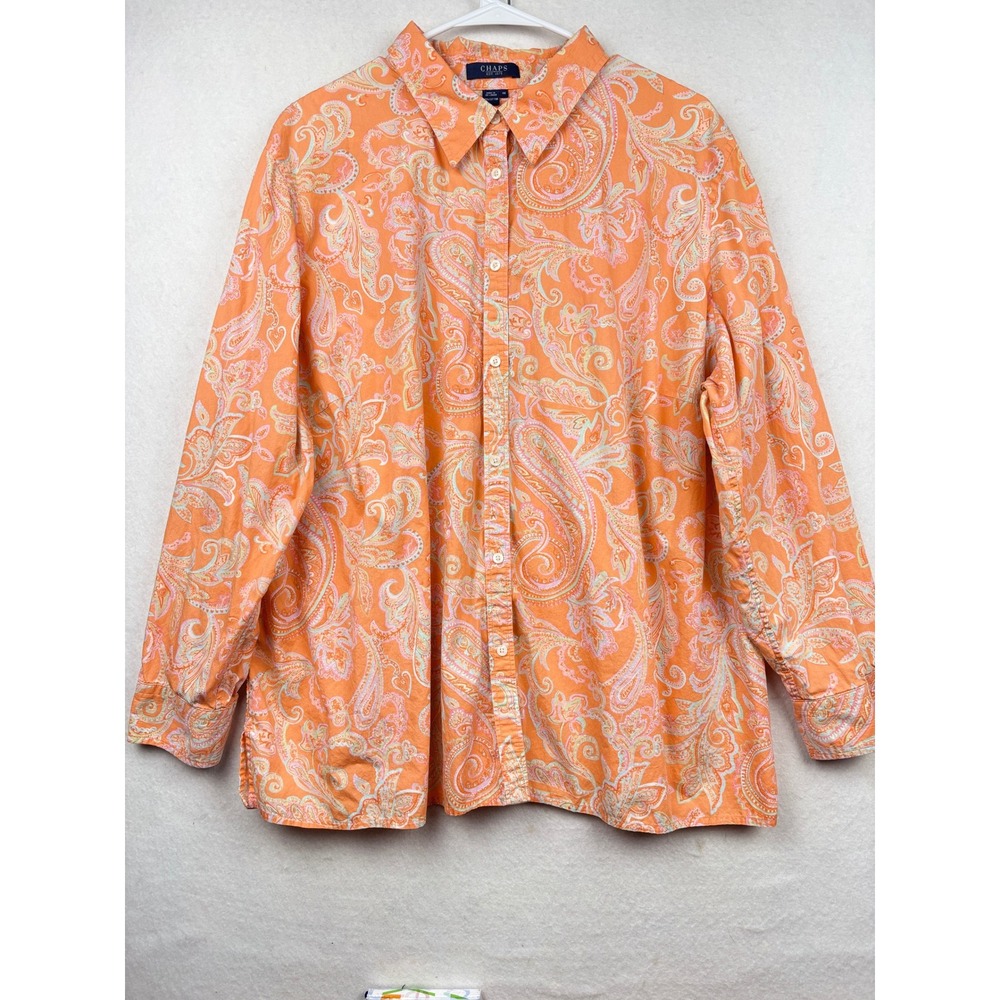 Chaps Button Down Shirt Womens 3X Paisley Print Long Sleeve Boho